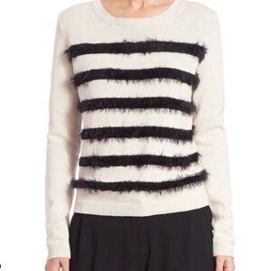 Weekend Max Mara Women's Black and Beige Eyelash Striped Sweater Sz Large